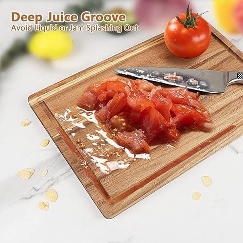 Acacia Wood Cutting Board Set with Juice Groove (3 Pieces), Organic Wooden Cutting Boards for kitchen, Butcher Block Cutting Board for Meat, Vegetable, Wooden Chopping Board 15x10, 12x8, 9x6 inch thumbnail 4