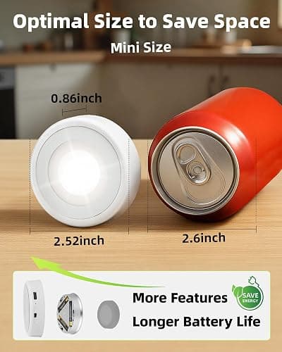 EZVALO LED Puck Lights, Rechargeable Sitck On Tap Lights, Wireless Closet Light, 3 Color Temps, Under Cabinet Lights, 2.5'' Mini Touch Light, Ideal for Kitchen,Closet,Pantry,Shelves,Camper(6 Pack) | Wireless, Rechargeable, Touch Light, Under Cabinet Lights, Stick On, Closet Light, Mini, Kitchen, Pantry, Shelves thumbnail 2