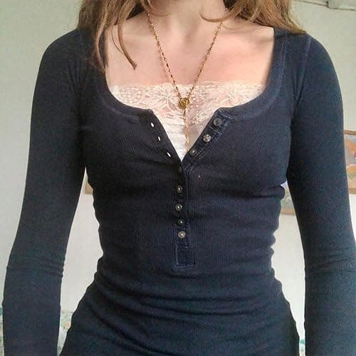 Fairy Grunge Shirts for Women Y2K Tops Long Sleeve Lace Patchwork Tees Teen Girls Vintage Slim Blouse Fall Clothes thumbnail 2