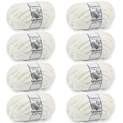 Cozyful Chunky Yarn for Hand Knitting - #10 Chunky Chenille Yarn, Jumbo Big Thick Chunky Yarns for Crocheting, Super Bulky Chunky Knit Blanket Yarns, 8 Skein (25 yds 8 oz Each Skein), Cream - Image 1