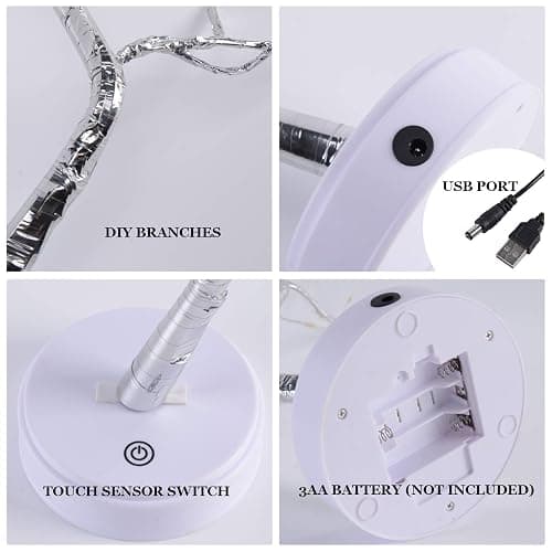 PXBNIUYA 108 LED Sparkly Fairy Tree Lamp, Warm White, Remote Control, USB/Battery, 8 Modes, DIY Bonsai Decor, Festival Decoration Light thumbnail 6