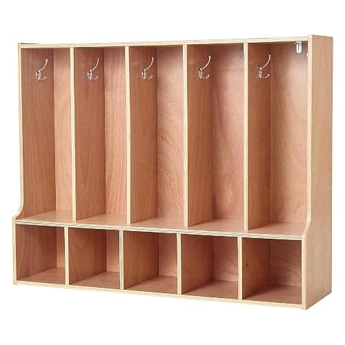 VEVOR 5-Section Coat Locker with Bench, Kids Lockers with 10 Hooks & Non-Slip Mat, Classroom Cubbies for Daycare, Home, Kindergarten- Natural thumbnail 9