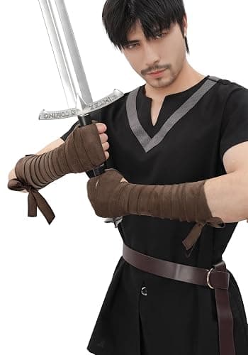 FURPHI Medieval Hand Wraps Renaissance Faux Suede Bracers LARP Halloween Cosplay Costume Accessories thumbnail 3