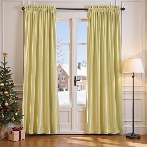 Lazzzy Light Green Velvet Curtains 96 Inches Long Thermal Insulated Drapes for Bedroom Living Room Darkening Window Treatments Rod Pocket 2 Panels, Citron - Image 1