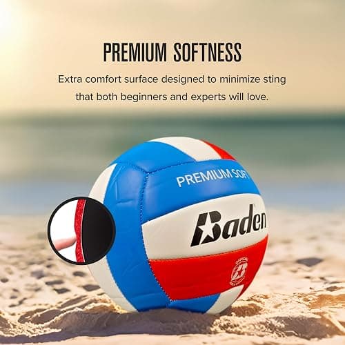Baden Premium Soft Synthetic Leather Official Size & Weight Outdoor Volleyball 6 Pack with Pump thumbnail 4