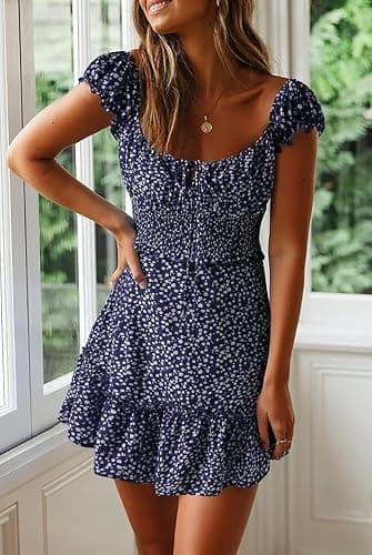 YOBECHO Womens Summer Sexy Sweetheart Collar Printed Ruffle Mini Dress thumbnail 4