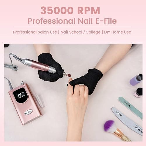 Elektrische Nagelfräser 35000 U/min, Delanie Wiederaufladbare Fräser für gelnägel Nagellack, Maniküre set Elektrische Nagelfeile mit Nagel bits, Einstellbare Geschwindigkeit und Richtung -rosagold thumbnail 2