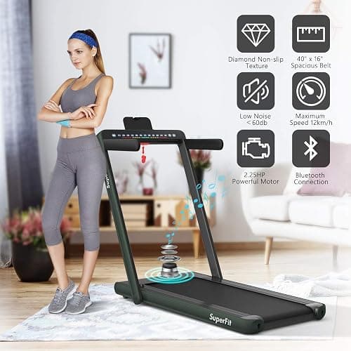 Goplus 2 in 1 Folding Treadmill with Dual Display, 2.25HP Superfit Under Desk Electric Pad Treadmill, Installation-Free, Blue Tooth Speaker, APP Control, Remote Control, Walking Jogging for Home thumbnail 8