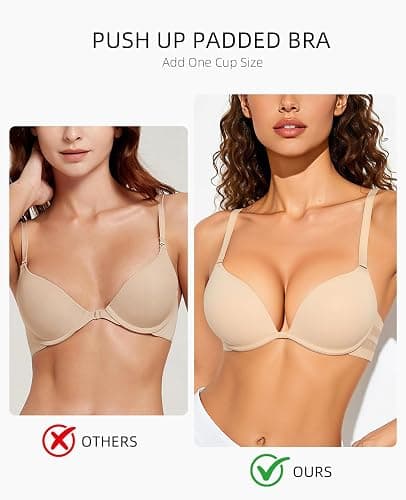 Upushall Push Up Padded Bra Plunge T-Shirt Bras for Women Add 2 Cup Sizes thumbnail 2