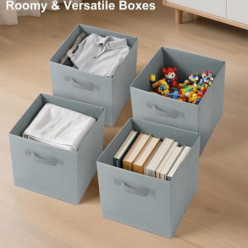 Amazing Tour 4 PCS Cube Storage Boxes 27x27x27 Gray,Foldable Fabric with Handles Collapsible for Home Office Nursery Organiser - Clothes Basket Containers thumbnail 8