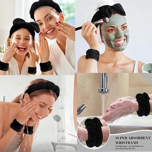 Cozy Manor Skincare Headband Spa Headband for Women Cute head band for washing face Soft Elastic Skin Care Headband and Wristband Set thumbnail 7