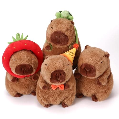 Riuhot Soft Capybara Stuffed Animals Cute Wear Strawberry Hat Capybara Plush Kawaii Plushie Christmas Valentine's Day Birthday for Kids(9in) thumbnail 3
