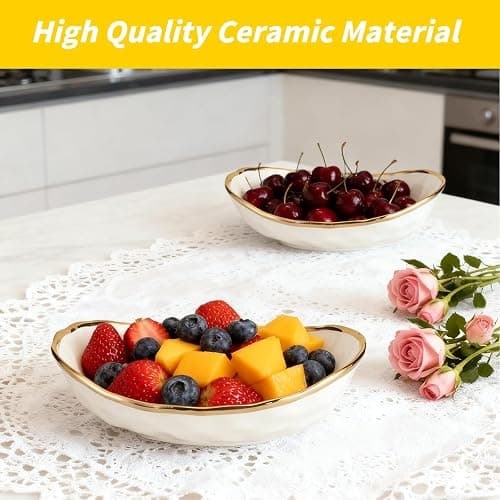 jessie 2 Tier Ceramic Fruit Bowl for Kitchen Counter with Metal Rack, Fruit Basket with Stand, Porcelain Bowls for Vegetable Bread Candy Snack Nuts Dessert Cake Tray (Gold 2 layer) thumbnail 4