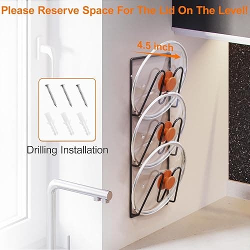 Durmmur 2 Pack Pot Lid Organizer, 6-Tier Lid Holder for Cabinet Door & Wall | Rustproof Metal Lid Organizer with No-Drill Adhesive Mounting for Pot and Pan Lids, Space-Saving Kitchen Storage, Black thumbnail 5