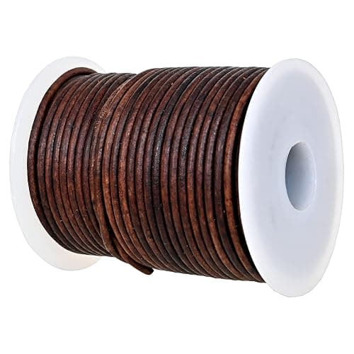 GENIQUE Real/Genuine Round Leather String Cord for Necklace, Bracelets, Jewellery, Braiding (2mm, Antique Brown Distressed) - Image 1