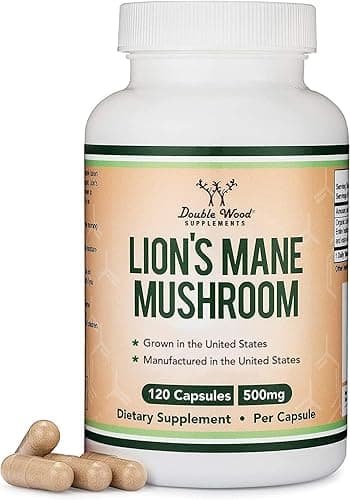 Organic Lions Mane Supplement - Grown in The USA - Two Month Supply - 120 Count - Mushroom Supplement for Brain Support and Immune Health (Third Party Tested) by Double Wood - Image 1