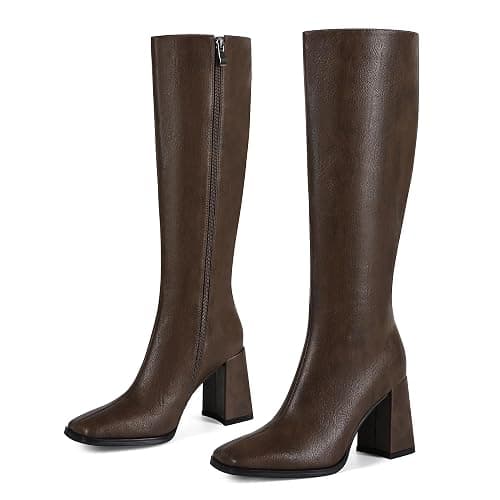 Wetviro Knee High Boots for Women Square Toe Tall Boots Womens Chunky Block Heel Dress GoGo Long Boots-Regular Calf Fit - Image 1