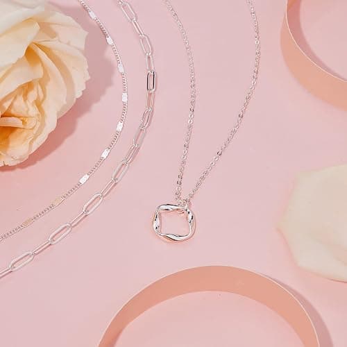 Poxtex Layered Gold Necklaces for Women,Stackable Dainty 14K Gold Silver Plated Trendy Circle Paperclip Chain Pendant Choker Necklace,Simpl Diamond Cross Bow Jewelry Set Gifts for Women thumbnail 9