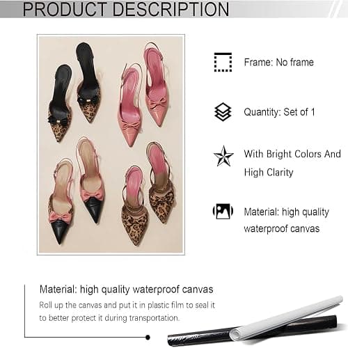Pink Heel Leopard Posters Trendy Bow Leopard Heels Canvas Wall Art Coquettish Preppy Girly Decor Pink Sexy Aesthetic Prints Painting For Dormitory Bedroom Apartment 16x24in Unframed thumbnail 2