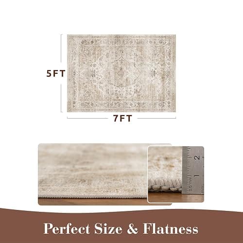 MontVoo-Area Rug 5X7 Rugs for Living Room-Beige Machine Washable Rug-Soft Living Room Rug-Vintage Non Slip Carpet-Rugs for Bedrooms Dining Room Living Room Office thumbnail 2
