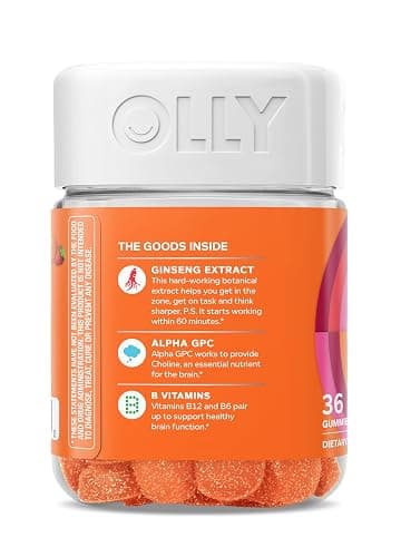 OLLY Laser Focus Gummy, Ginseng, Alpha GPC, B Vitamins, Berry Tangerine Flavor - 36 Count thumbnail 8