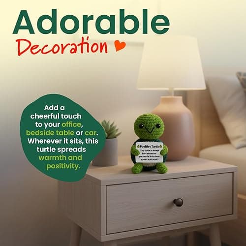 PICKLE BUDDIES Positive Turtle New - Positive Crochet Animals Handmade Emotional Support Crochet Doll Desk Decor Pickle Gifts Emotional Support Plush for Anxiety & Stress Relief thumbnail 6
