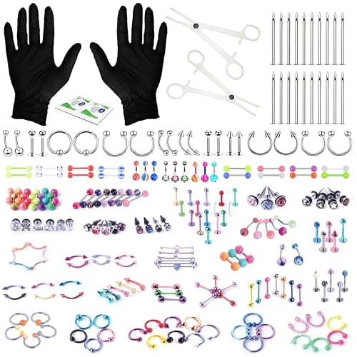 BodyJ4You 156PC Body Piercing Kit with Needles - Belly Button Ring Nose Septum Tragus Cartilage Industrial - Horseshoe Hoop Barbell Labret Stud Captive Spike - 14G 16G 18G 20G Random Mix Body Jewelry - Image 1