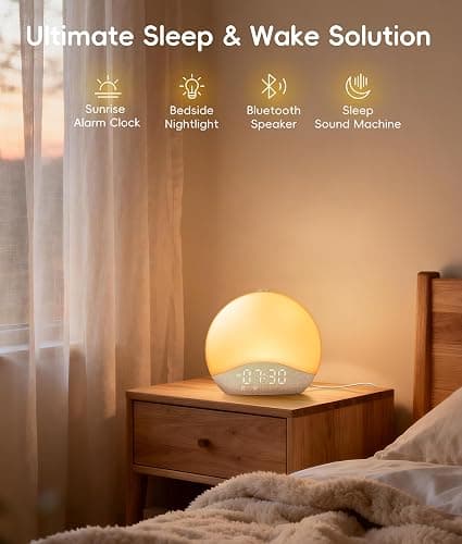 ecozy Sunrise Alarm Clock for Bedroom, White Noise Sound Machine, 26 Soothing Sounds, 17 Night Lights, Bluetooth Speaker, Music-Sync Lights, Wake Up Sunlight for Heavy Sleepers, Adults, Kids - Natural thumbnail 2
