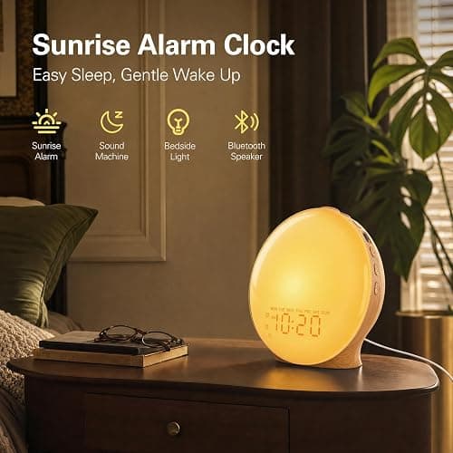 JALL Full-Screen Wake Up Light Sunrise Alarm Clocks for Bedrooms, White Noise Machine for Heavy Sleepers, 25 Natural Sounds, Dual Alarms, FM Radio, 17 Dimmable Colors, Bluetooth Speaker thumbnail 7