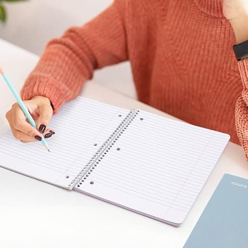 SUNEE Spiral Notebook, 1-Subject, Wide Ruled Paper, 8" x 10-1/2", 100 Sheets per Notebook, 3-Hole Punched Paper, Water Resistant Cover, Double-sided Pockets, Grey Blue thumbnail 8