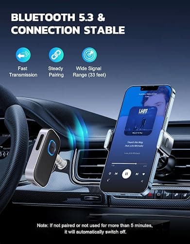 COMSOON Bluetooth Receiver for Car, Noise Cancelling 3.5mm AUX Bluetooth Car Adapter, Wireless Audio Receiver for Home Stereo/Wired Headphones, Hands-Free Call, 16H Battery Life - Black+Silver thumbnail 3