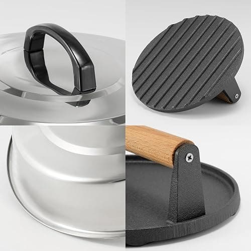 BBQ Accessories 12 Inch Round Stainless Steel Basting Cover - Cheese Melting Dome Round Cast Iron Grill Press Kit for Hamburger Bacon Steak, Best fits for Blackstone Camp Chef Flat Top Griddle Grill thumbnail 7