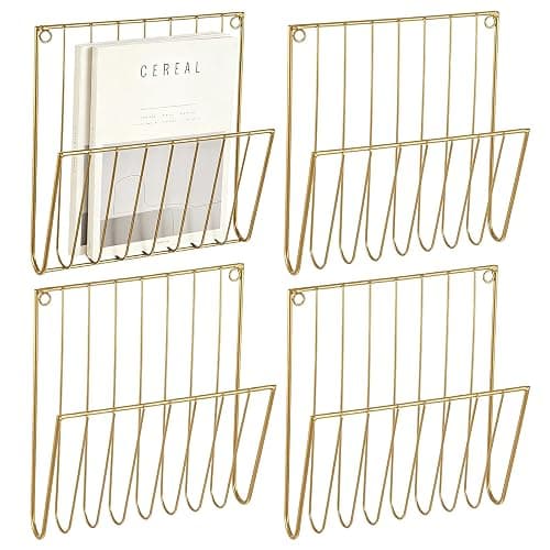 4Pack Wall Magazine Rack, Gold Magazine Holder, Metal Wall File Organizer | Space Saving, File Organizer, Wall Mount, Sturdy Iron Metal, Modern U-Shape, Smooth Welds, for Home Office Bathroom - Image 1