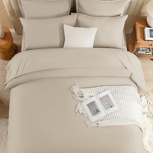 Litanika Comforter King Size Set Oatmeal - 7 Pieces Bed in a Bag King Bedding Comforter Sets, Plain Lightweight Bed Set with Comforter, Sheets, Pillowcases & Shams thumbnail 8