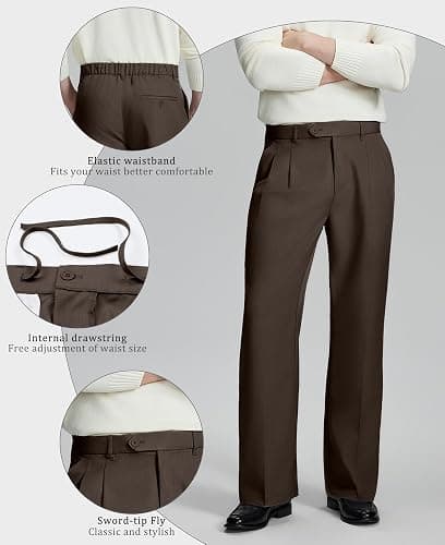 Susclude Mens Casual Dress Pants Old Money Pleated Baggy Wide Leg Vintage Relaxed Fit Slacks Work Office Trousers thumbnail 4