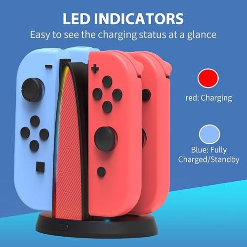 Controller Charging Dock for Nintendo Switch JoyCon, Joy Con Charger Station Compatible with OLED, 4 in 1 JoyCons Charging Switch Accessories with LED Indication and USB Type-C Cord thumbnail 2