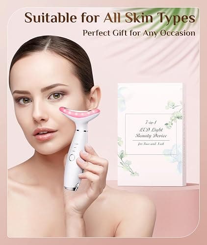 Dopsikn 7 Color Galvanic Machines - Red Light Therapy for Face and Neck, Face Massager Tool for Wrinkles, Double Chin, Vibrating Facial Massager with Thermals, White thumbnail 7