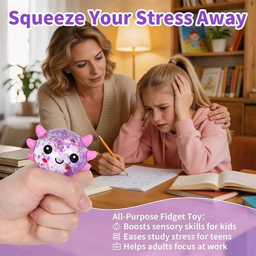 Nyktavos Purple Sitting Axolotl Squeeze Toy, Slow Rise Stress Relief Sensory Toy for Kids Adults, Cute Squeeze Anxiety Pressure Ball, Portable Calming Fidget Toy for ADHD Autism, Gift Box Packed thumbnail 5
