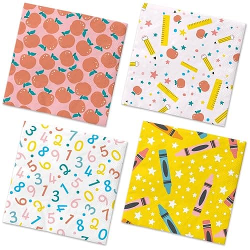 40Pcs Back to School Napkins-School Theme Ruler Apple Alphabet Paper Napkins First and Last Day of School Preschool Kindergarten Graduation Decoration - Image 1