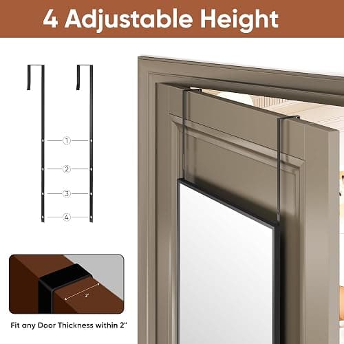 Antok 48"x14" Full Length Mirror Over The Door, Hanging Mirror, Rectangular Wall Mirror, Wall Mounted/Hanging/Leaning, Home Decor, Black thumbnail 3
