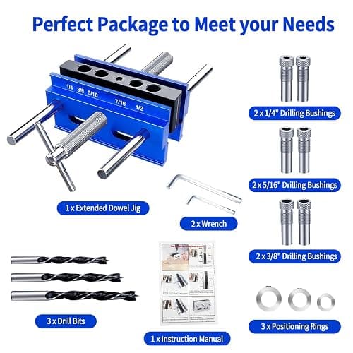 Self Centering Dowel Jig Kit, Drill Jig for Straight Holes Biscuit Joiner Set, Adjustable Drilling Guide Wood Working Tools with 3 Drill and 6 Drill Guide Bushings, Wood Doweling Jig for Woodworking thumbnail 7