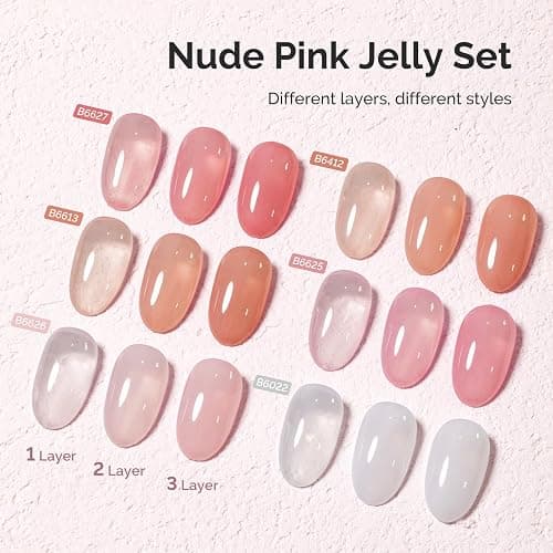 MelodySusie Jelly Gel Nail Polish Set,6 Transparent Colors,Milky or Jelly Texture,Classic Basic Colors Soak Off UV LED Light Cure or Salon Manicure and Nail Art DIY at Home thumbnail 2