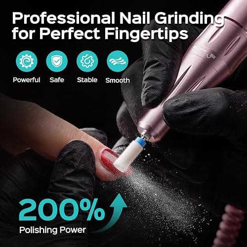 COSLUS E51 Professional Nail Drill Portable Long-Lasting Electric Nail File | Rechargeable, 40000 RPM, Effective for Acrylic Gel Polishing Removing, Easy for Beginner Women, Home DIY & Salon, Pink thumbnail 4