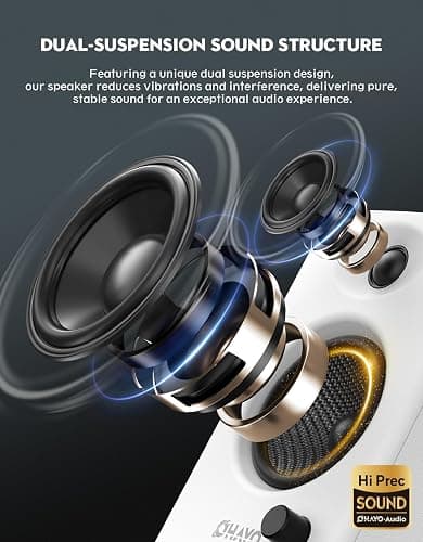 OHAYO 60W Computer Speakers for Music and Gaming, Active Bluetooth 5.3, Stereo 2.0 Speakers for Desktop PC or Laptop, 3.5mm Aux RCA Input, USB-Powered, 1 Pair, White thumbnail 3