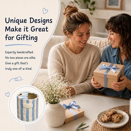 KOIMYSA Ceramic Coffee Mug with Sip Hole 12oz, To Go Ceramic Mug Striped | Hand Painted Espresso Cups Ceramic for Iced Coffee Tea Latte Matcha, Kitchen Dining Travel, Light Blue thumbnail 8
