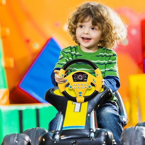 TOYANDONA Kids Steering Wheel Toy - 2PCS Simulated Driving Racing Car Game Toy, Driving Controller Early Education Pretend Driving Steering Wheel with Light Music for Boys Girls 4 5 6 Years Old thumbnail 2