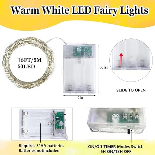 4-Pack Fairy Lights Battery Operated with Timer, Waterproof 16FT 50 LED String Lights Indoor Outdoor, Cuttable Starry Fairy Lights for Home Bedroom Classroom Dorm Wedding Christmas Decor (Warm White) thumbnail 6
