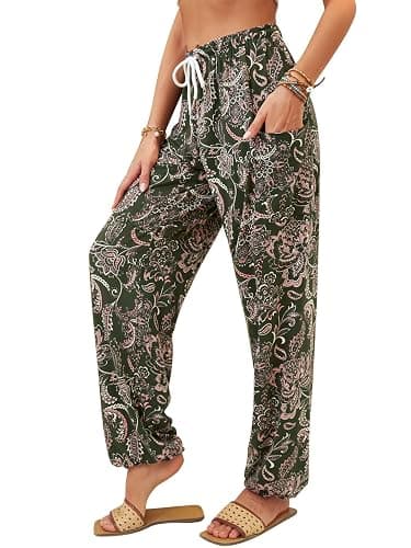 QIANXIZHAN Women's Harem Pants, Hippie Palazzo Pants Boho Joggers Yoga Clothes with Pockets - Image 1