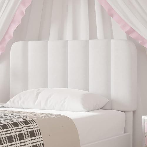 VECELO Twin Size Bed Frame with Upholstered Headboard, Velvet Platform Bedframe Mattress Foundation, Strong Wood Slat Support, No Box Spring Needed,White thumbnail 3