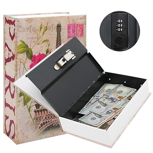 KYODOLED Diversion Book Safe with Combination Lock,Money Hiding Box,Safe Secret Hidden Metal Lock Box,Collection Box,9.5" x 6.2" x 2 .2",France - L-Eiffel Tower-Combination